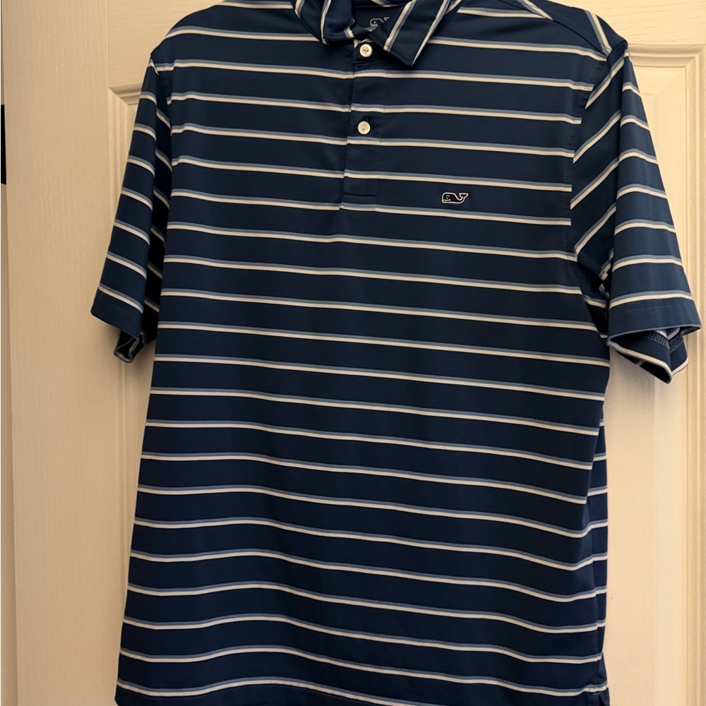 Vineyard Vines Dark Blue and White Striped Polo